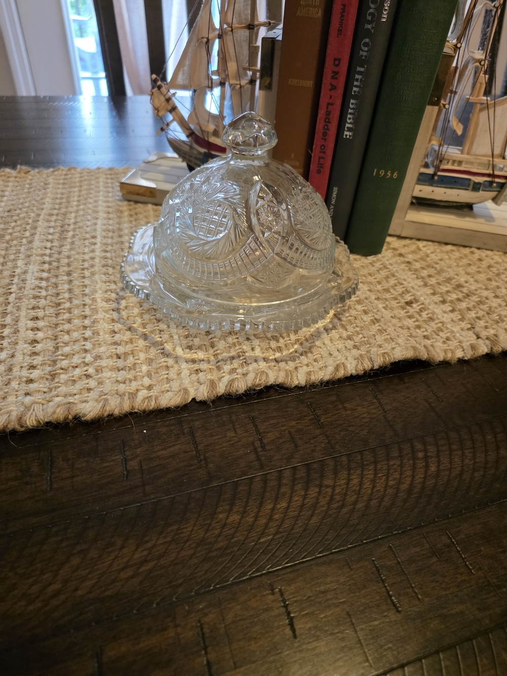 Clear Pressed Glass Butter Dish with Dome Lid - Clear